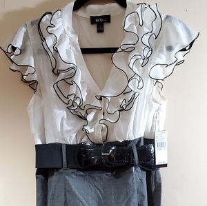 BCX White and Gray Dress with Belt